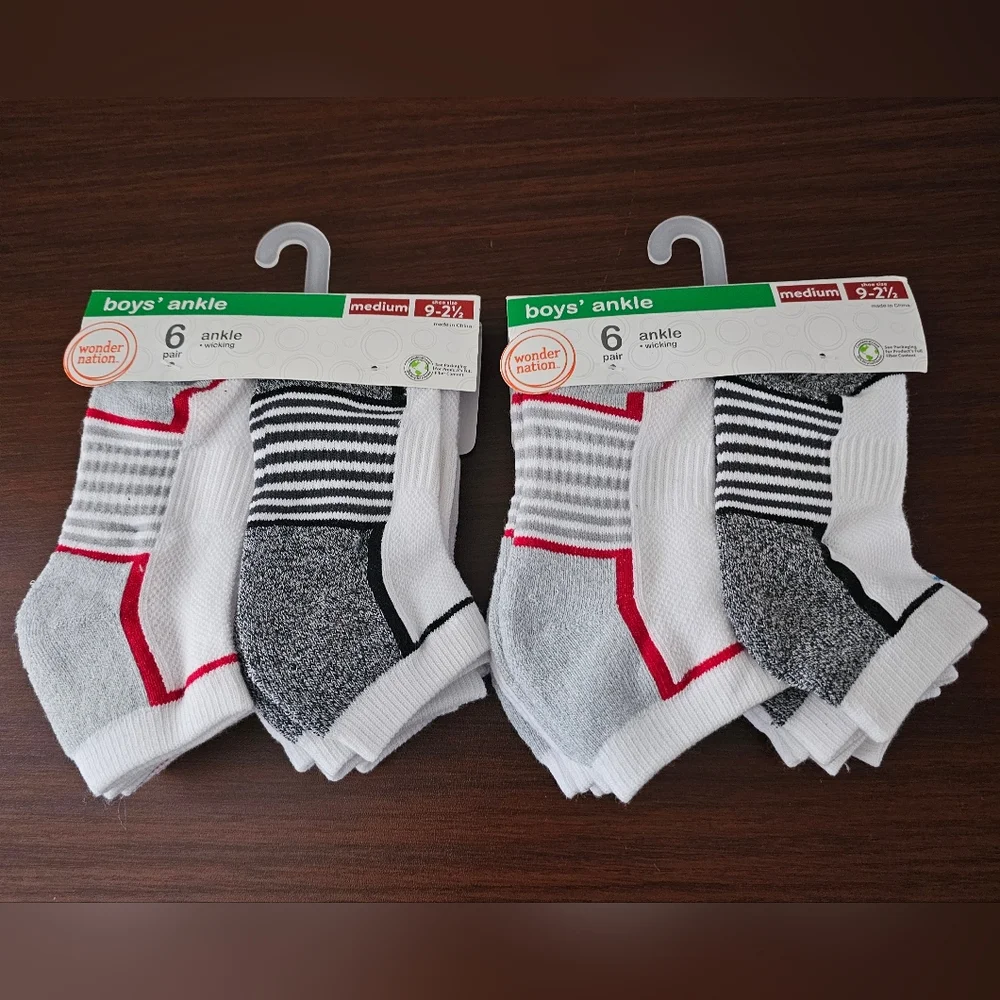 Wonder Nation 2 Packs Of 6  Boys  Athletic Ankle Socks Medium